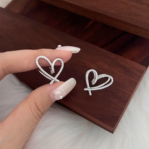 Herz Ohrstecker Zirkonia Kupfer Überlappende Herzen Eleganter Schmuck Damen 925 Sterling Silber Ohrstecker
