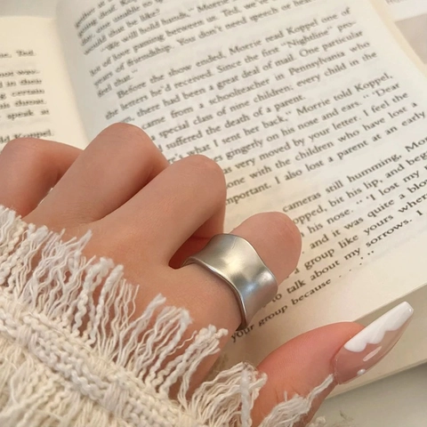 Irregular Wave Wide Band Ring Matte Finish Copper Open Adjustable Minimalist Aesthetic Statement Hand Jewelry For Women
