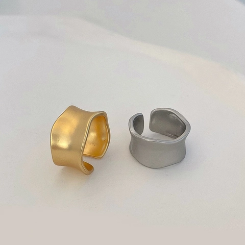 Irregular Wave Wide Band Ring Matte Finish Copper Open Adjustable Minimalist Aesthetic Statement Hand Jewelry For Women