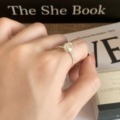 Minimalist Love Knot Adjustable Open Ring Copper Gold Silver Plated Wire Wrapped Handmade Style Fashion Jewelry For Women