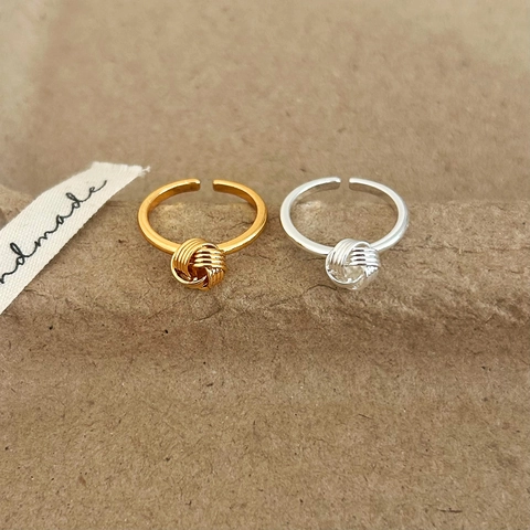 Minimalist Love Knot Adjustable Open Ring Copper Gold Silver Plated Wire Wrapped Handmade Style Fashion Jewelry For Women