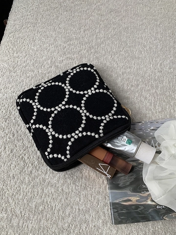 Bestickte Kosmetiktasche Baumwolle Leinen Große Kapazität Tragbarer Make-Up Organizer Retro Kreismuster Reise Aufbewahrung