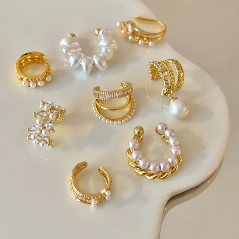 Eleganti Ear Cuff In Rame Da Donna Placcati In Oro Zircone Perla Artificial Orecchini Non Forati Stile Vintage Francese Gioielli Di Lusso