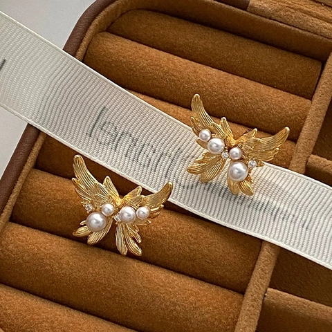 Orecchini Lobo Farfalla Lega Perla Artificial Sintetica Strass Ali Dettagliate Gioielli Vintage Eleganti Donna Festa