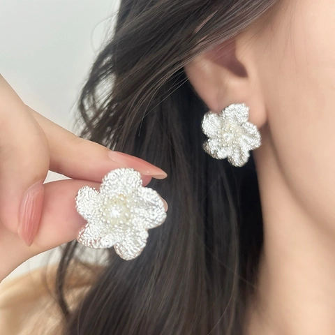 Blumen Stecker Ohrringe Kupfer Zirkon Mit 925 Silber Ohrstecker Französisch Retro Gehämmerte Textur Luxus Für Frauen