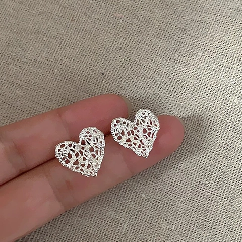 Hohlspitze Herz Ohrstecker Kupfer Zirkonia Mit 925 Sterling Silber Ohrstecker Retro Minimalistisch Für Frauen