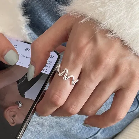 Irregular Wave Open Ring Gold Plated Copper Adjustable Geometric Minimalist Vintage Elegant Fashion Jewelry For Women
