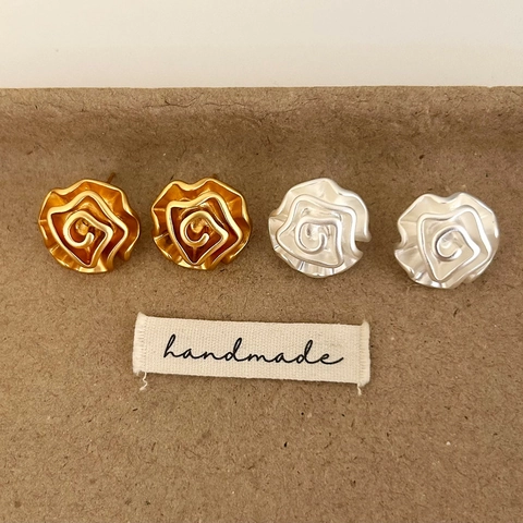 Boucles D'oreilles Camélia Design Spirale Vortex Vintage Plaqué Or Argent Mat Bijoux En Cuivre Avec Tige En Cuivre