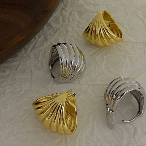 Textured Shell Hoop Earrings With 925 Sterling Silver Earring Post 18K Gold Plated Copper French Vintage Jewelry For Women