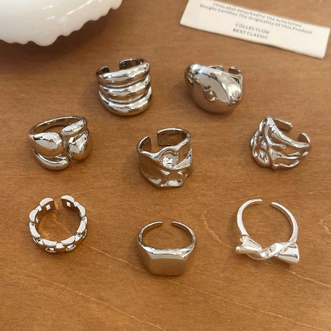 Minimalistische Zilverkleurige Koperen Ringen Onregelmatige Geometrische Verstelbare Open Ringen Ins Stijl Voor Dames