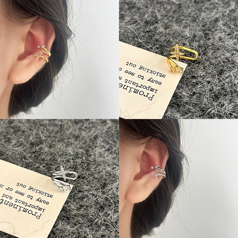 Star Zirconia Ear Cuff Double Layer Copper Non Piercing Geometric Minimalist Light Luxury Jewelry For Women