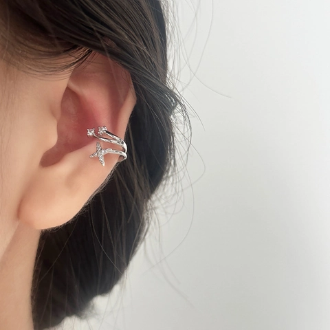 Star Zirconia Ear Cuff Double Layer Copper Non Piercing Geometric Minimalist Light Luxury Jewelry For Women