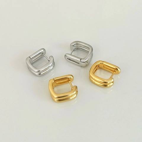 Double Layer Geometric Square Hoop Earrings Minimalist Gold Plated Copper Jewelry For Women Trendy Commuter Style