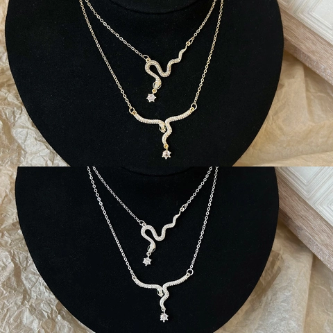 Collana Pendente Serpente Rame Placcato Oro Forma Animale Micro Pavé Zircone Catena Di Clavicola Elegante Da Donna