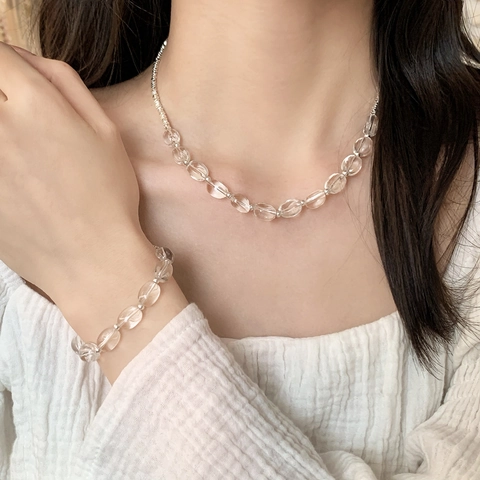 Elegante Set Di Gioielli Con Perline Di Chicchi Di Caffè In Cristallo Da Donna Rame Stile Semplice Versatile Chic Collana E Bracciale