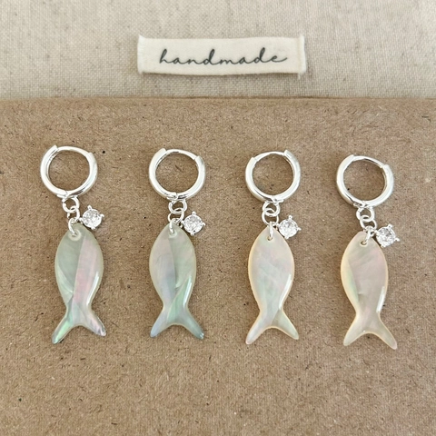 Fish Pendant Drop Earrings With Copper And Mother Of Artificial Pearl Shell Iridescent Zircon Sweet Cute Ocean Style Jewelry For Women