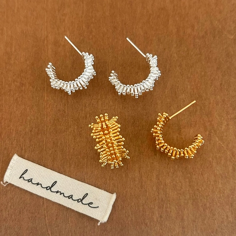 Irregular Fireworks C-Shaped Stud Earrings With 925 Sterling Silver Earring Post Copper 18K Gold Plated Fashion