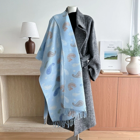 Paisley Printed Pleated Scarf Polyester Imitation Cashmere Plisse Texture Long Shawl Wrap With Tassels Bohemian Vintage