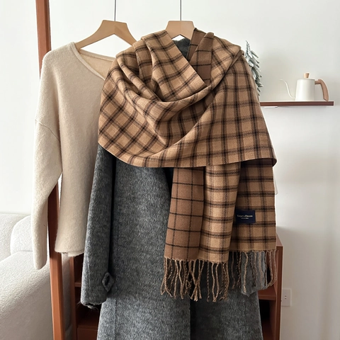 Sciarpa con Nappine a Quadri per Uomo Donna Inverno Spessa Calda Effetto Cachemire Morbido Scialle Lungo Rigato Moda Accessori