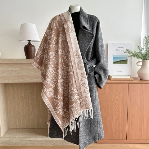 Paisley Jacquard Scarf Large Shawl Winter Warm Wrap Ethnic Style Polyester Tassels Retro Pashmina For Women