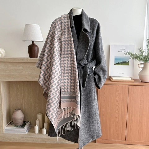 Sciarpa Vintage in Simil Cachemire da Donna Elegante Pied de Poule Foresta Jacquard Nappina Scialle Invernale Caldo Poliestere per Pendolari