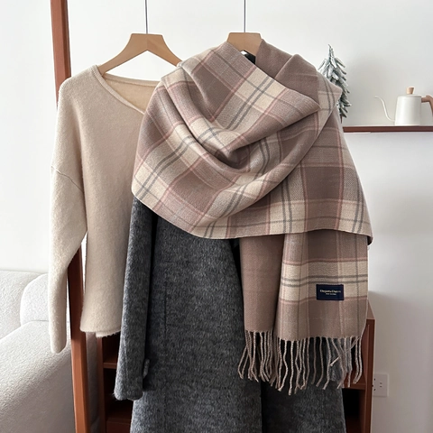Winter Plaid Scarf Imitation Cashmere Polyester Thick Warm Shawl With Tassels British Style Checkered Wrap For Women