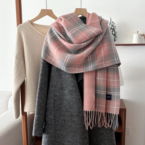 Winter Plaid Scarf Imitation Cashmere Polyester Thick Warm Shawl With Tassels British Style Checkered Wrap For Women