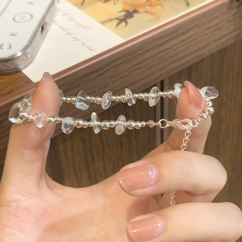 Bracciale Minimalista In Pietra Di Cristallo Bianco Irregolare Con Perline In Rame Placcato Argento Catena Di Estensione Regolabile