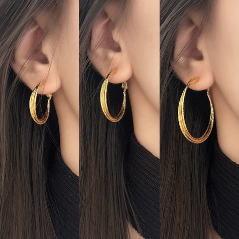 Textured Multi Layer Hoop Earrings 18K Gold Plated Copper Geometric Fashion Style With 925 Sterling Silver Earring Post