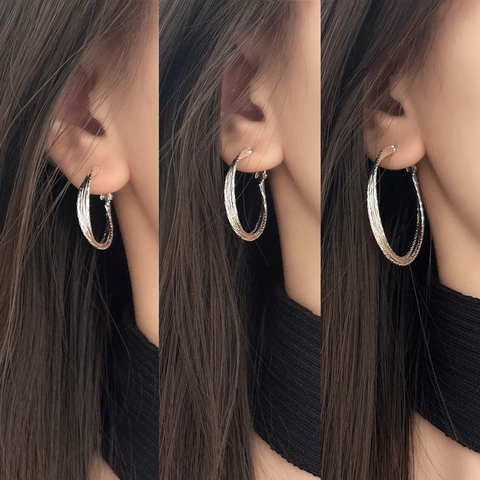 Textured Multi Layer Hoop Earrings 18K Gold Plated Copper Geometric Fashion Style With 925 Sterling Silver Earring Post