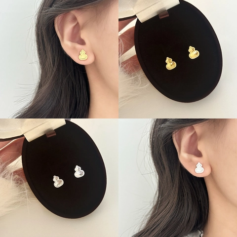 Retro Gourd Stud Earrings With Copper Earring Post 18K Gold Plated Hammered Texture Lucky Symbol For Women
