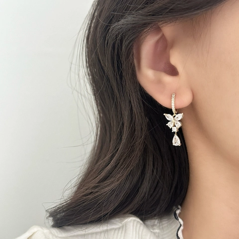 Pendientes Colgantes De Mariposa Y Gota Circonita Joyería Elegante Para Mujer Con Poste De Cobre