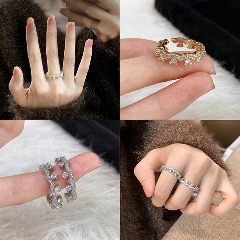 Kronen Welle Verstellbarer Ring Kupfer Zirkon Elegant Minimalistisch Luxus Schmuck Für Damen Mode Accessoire