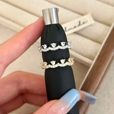 Kronen Welle Verstellbarer Ring Kupfer Zirkon Elegant Minimalistisch Luxus Schmuck Für Damen Mode Accessoire