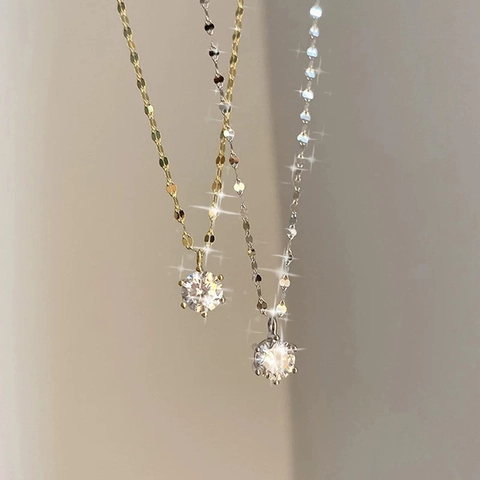 Collar De Colgante Zircón Redondo Minimalista Cobre Chapado En Oro Cadena De Clavícula Joyas Para Mujer