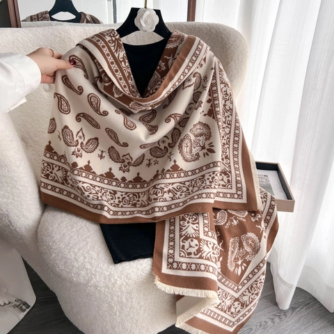 Bufanda Jacquard Paisley Retro para Mujer Poliéster Grueso Cálido Invierno Chal Oversize Manta Con Borlas Estilo Étnico