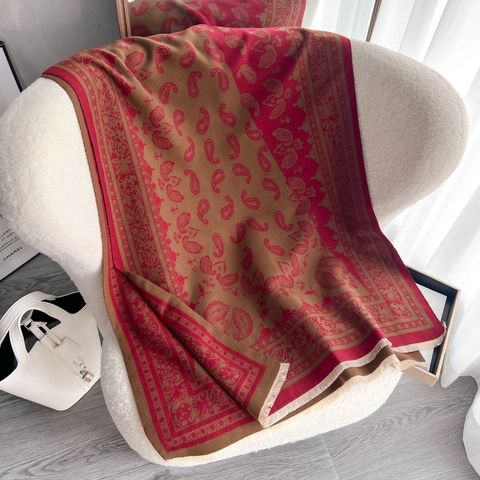 Bufanda Jacquard Paisley Retro para Mujer Poliéster Grueso Cálido Invierno Chal Oversize Manta Con Borlas Estilo Étnico