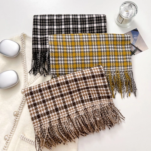 Vintage Plaid Winter Schal Kaschmirimitat Weich Warm Verdickt Schal Mit Quasten Für Damen Outdoor