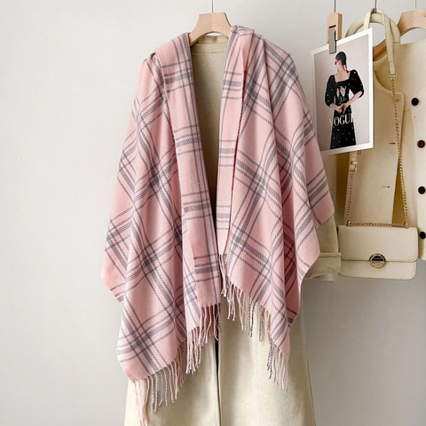 Women's Vintage Plaid Tassel Scarf Thick Warm Winter Scarf Large Shawl Wrap Polyester Fashion Neck Warmer Accessories