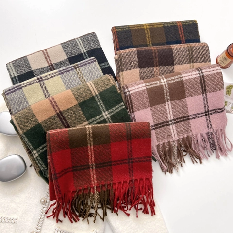Women's Thick Warm Plaid Scarf With Tassels Soft Polyester Imitation Cashmere Large Shawl Wrap For Winter Daily Commuter