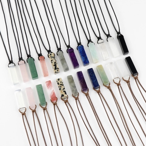 Naturstein Anhänger Halskette Rechteckige Säule Amethyst Rosenquarz Kristall Prisma Gewebte Kordel Minimalistischer Schmuck
