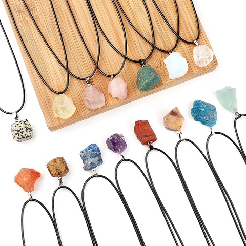 Natural Raw Stone Pendant Necklace Irregular Healing Crystal Quartz Agate Rough Mineral Jewelry Women Men Boho Style