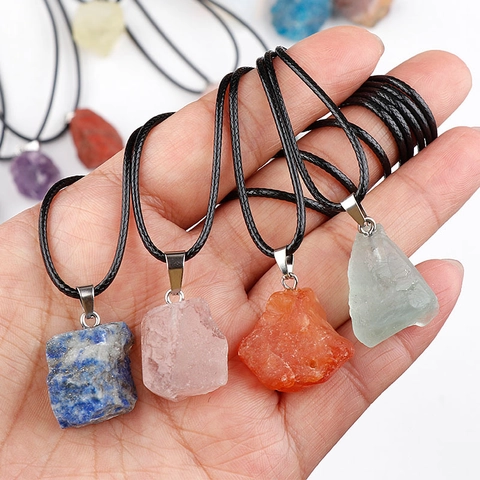 Natural Raw Stone Pendant Necklace Irregular Healing Crystal Quartz Agate Rough Mineral Jewelry Women Men Boho Style
