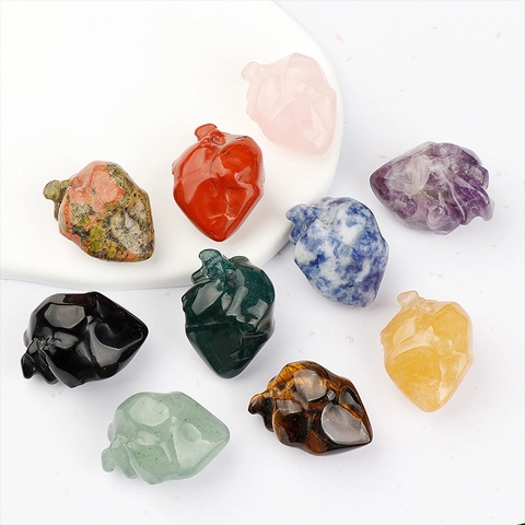 Realistisch Anatomisch Hart Ornament Natuurlijk Kristal Steen Gesneden Healing Edelsteen Mini Decoratieve Sculptuur Halloween Home Decor Cadeau