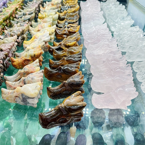 Tallado de Cráneo de Dragón de Cristal Natural Estatua de Esqueleto de Cabeza de Dragón Piedra de Curación Decoración Mesa