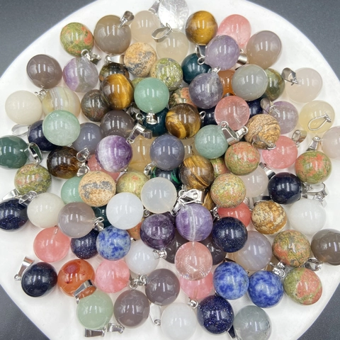 Natural Round Ball Gemstone Pendant For Women DIY Jewelry Making Crystal Agate Tiger Eye Healing Stone Pendant Only Without Chain