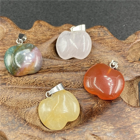 Natural Stone Apple Pendant Necklace Women Girls DIY Jewelry Making Gift Gemstone Crystal Agate Fruit Shaped Pendants Multicolor