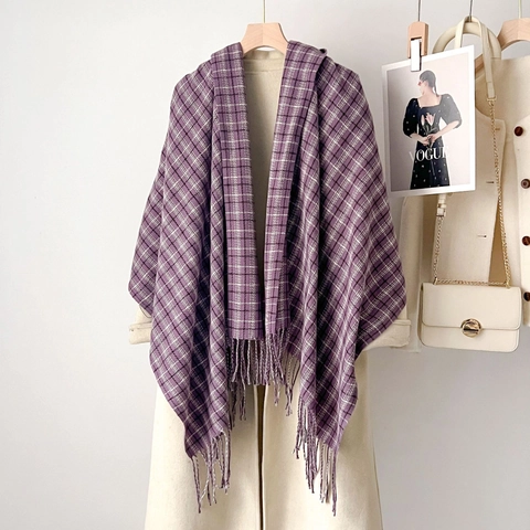Winter Plaid Scarf Women Soft Polyester Dotted Grid Pattern Long Pashmina Wrap Warm Shawl With Tassels Korean Style