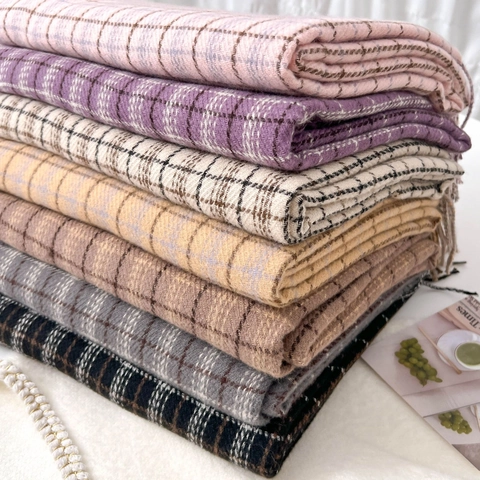 Winter Plaid Scarf Women Soft Polyester Dotted Grid Pattern Long Pashmina Wrap Warm Shawl With Tassels Korean Style