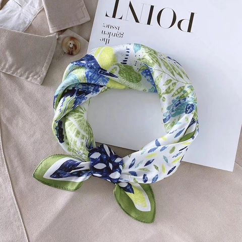 Elegant Square Scarf Mulberry Satin Printed Crayon Graffiti Heart Floral Fashion Office Commute Neck Wrap For Women